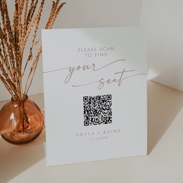 Signe De Table Boho Chic Blush Pink Siège Chart QR Code (Créateur téléchargé)