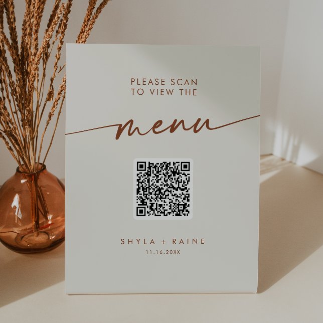 Signe De Table Boho Chic Bohemian Cream QR Code Menu Mariage (Créateur téléchargé)