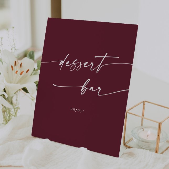 Signe De Table Boho Chic Bourgogne Red Dessert Bar Mariage (Boho Chic Burgundy Red Dessert Bar Wedding Pedestal Sign)