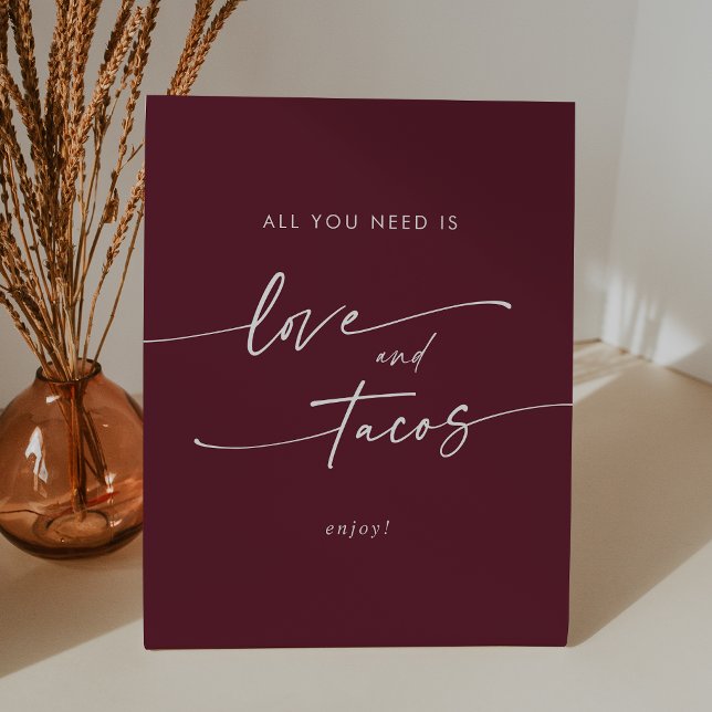 Signe De Table Boho Chic Bourgogne Rouge Love Taco Bar Mariage (Boho Chic Burgundy Red Love Taco Bar Wedding Pedestal Sign)