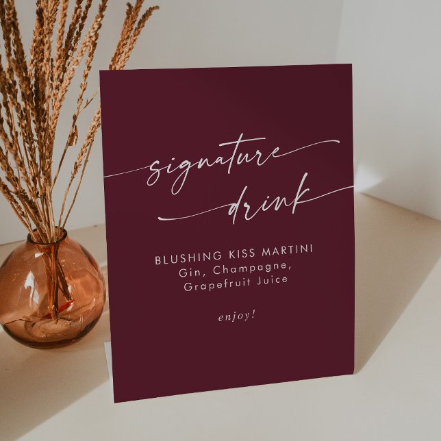 Signe De Table Boho Chic Bourgogne Rouge Mariage Signature Boisso (Créateur téléchargé)