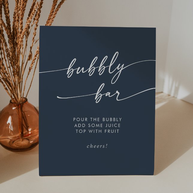 Signe De Table Boho Chic Dark Navy Blue Bubbly Bar Mariage (Boho Chic Dark Navy Blue Bubbly Bar Wedding Pedestal Sign)
