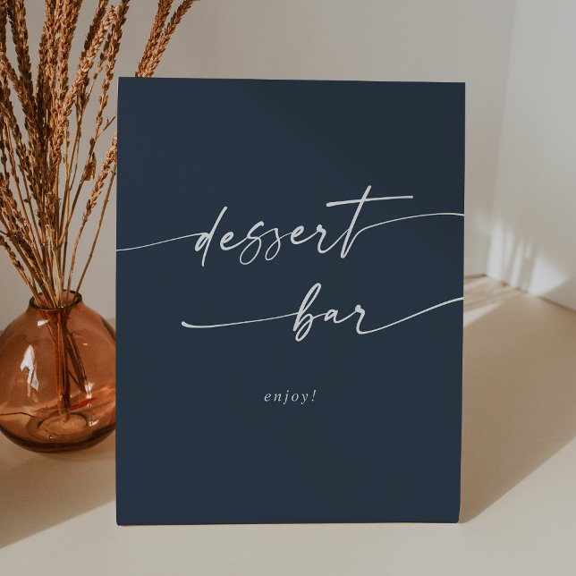 Signe De Table Boho Chic Dark Navy Blue Dessert Bar Mariage (Boho Chic Dark Navy Blue Dessert Bar Wedding Pedestal Sign)