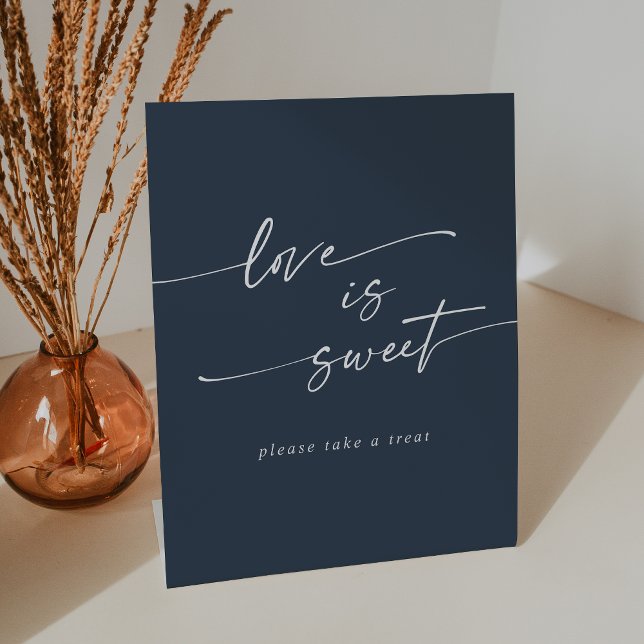 Signe De Table Boho Chic Dark Navy Blue Love Is Sweet Mariage (Boho Chic Dark Navy Blue Love Is Sweet Wedding Pedestal Sign)