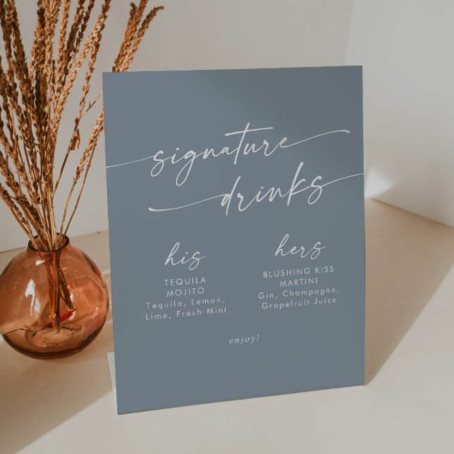 Signe De Table Boho Chic Dusty Blue Mariage Signature Boissons (Créateur téléchargé)