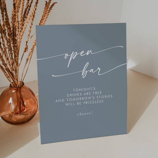 Signe De Table Boho Chic Dusty Blue Open Bar Mariage (Boho Chic Dusty Blue Open Bar Wedding Pedestal Sign)