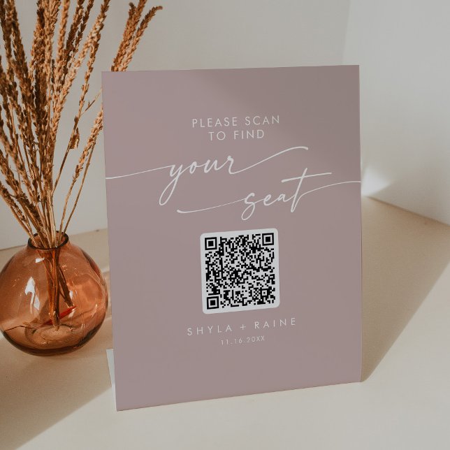 Signe De Table Boho Chic Dusty Rose rose tableau de sièges QR Cod (Créateur téléchargé)