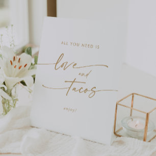 Signe De Table Boho Chic Gold et White Love Taco Bar Mariage