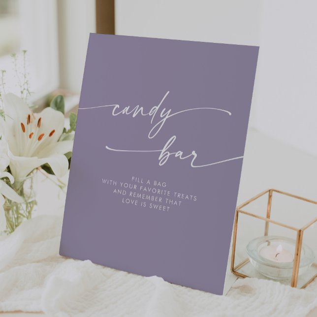 Signe De Table Boho Chic Lavande Moderne Purple Bar Mariage (Boho Chic Modern Lavender Purple Candy Bar Wedding Pedestal Sign)