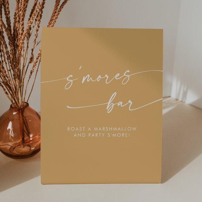 Signe De Table Boho Chic moderne Marigold Smores Mariage (Boho Chic Modern Yellow Marigold Smores Wedding Pedestal Sign)