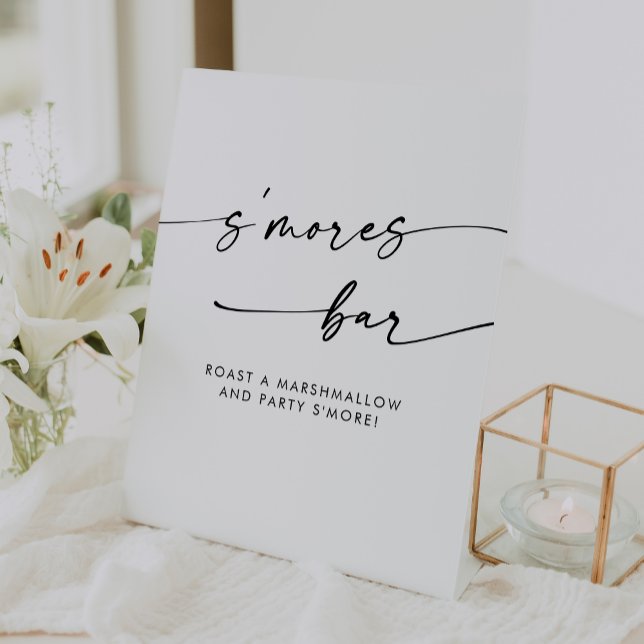 Signe De Table Boho Chic moderne Noir et Blanc Mariage Smores (Boho Chic Modern Black and White Smores Wedding Pedestal Sign)