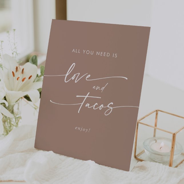Signe De Table Boho Chic Neutre Taupe Love Taco Bar Mariage (Boho Chic Neutral Taupe Love Taco Bar Wedding Pedestal Sign)