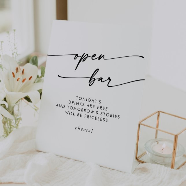 Signe De Table Boho Chic noir et blanc Open Bar Mariage (Boho Chic Black and White Open Bar Wedding Pedestal Sign)