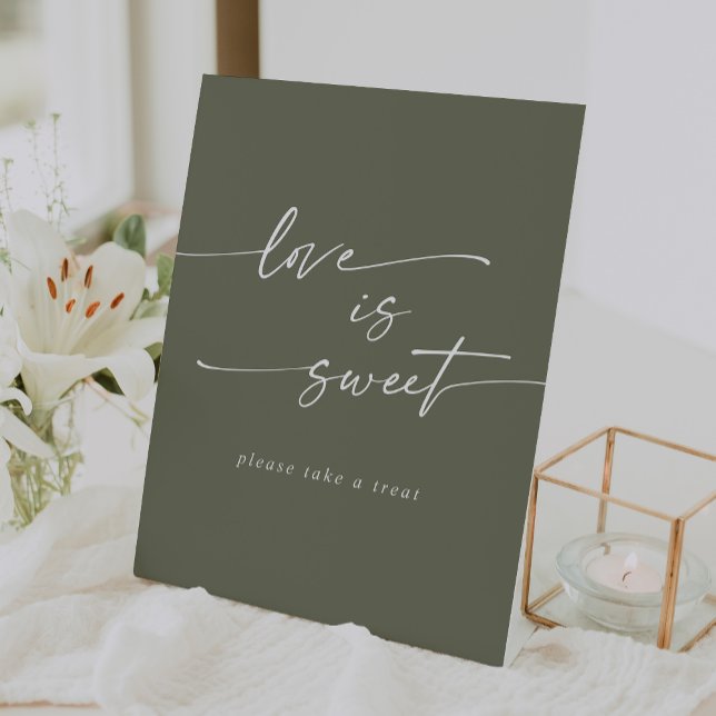 Signe De Table Boho Chic Olive Green Love Is Sweet Mariage (Boho Chic Olive Green Love Is Sweet Wedding Pedestal Sign)