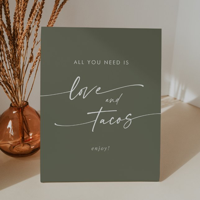 Signe De Table Boho Chic Olive Green Love Taco Bar Mariage (Boho Chic Olive Green Love Taco Bar Wedding Pedestal Sign)