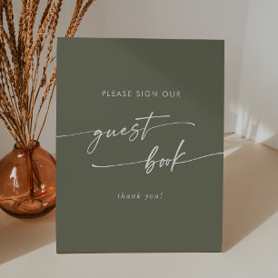 Signe De Table Boho Chic Olive Green Mariage Livre d'or