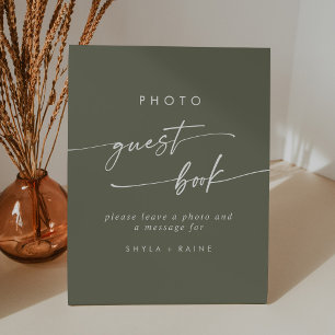 Signe De Table Boho Chic Olive Green Photo Mariage du livre d'or