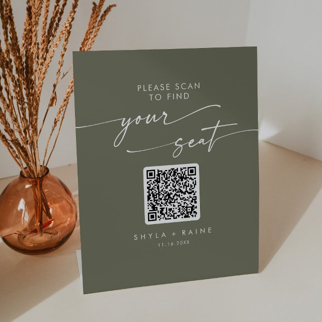 Signe De Table Boho Chic Olive Green Seing Chart QR Code (Créateur téléchargé)