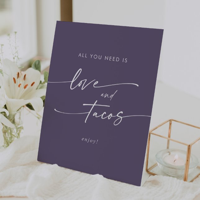 Signe De Table Boho Chic Plum Purple Love Taco Bar Mariage (Boho Chic Plum Purple Love Taco Bar Wedding Pedestal Sign)