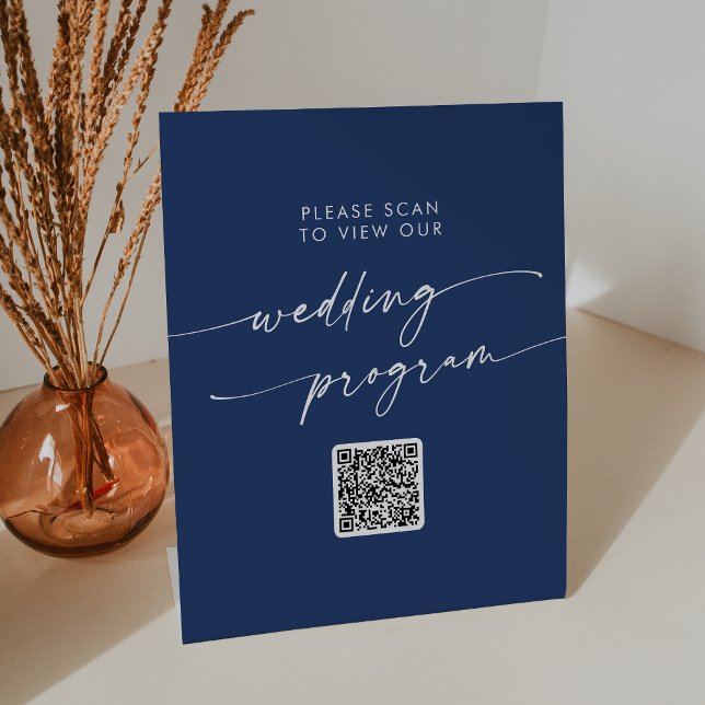 Signe De Table Boho Chic Royal Bleu QR Code Code Programme de mar (Créateur téléchargé)