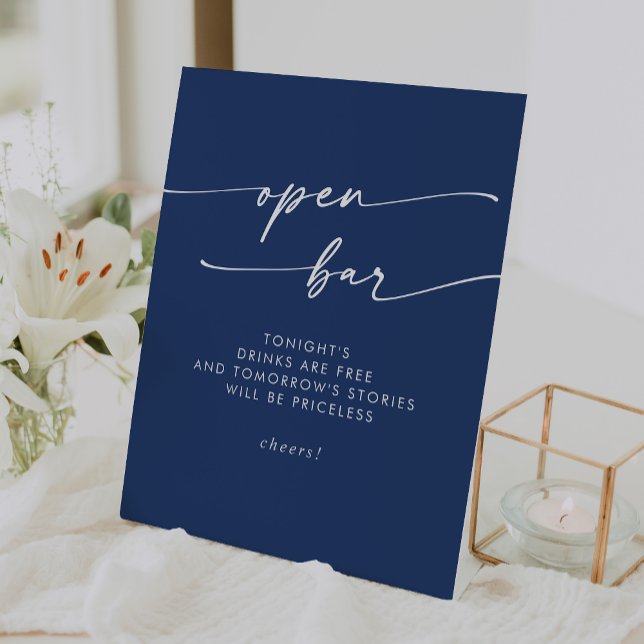 Signe De Table Boho Chic Royal Blue Open Bar Mariage (Boho Chic Royal Blue Open Bar Wedding Pedestal Sign)