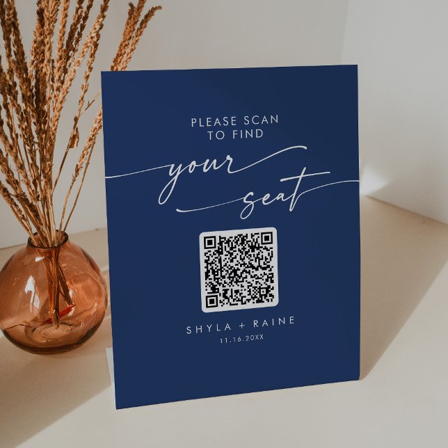 Signe De Table Boho Chic Royal Blue Seating Chart QR Code (Créateur téléchargé)