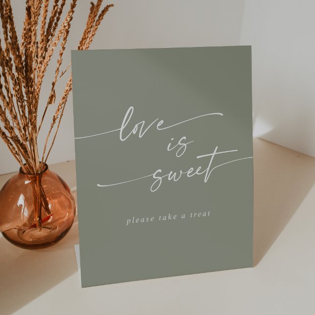 Signe De Table Boho Chic Sage Green Love Is Sweet Mariage (Boho Chic Sage Green Love Is Sweet Wedding Pedestal Sign)