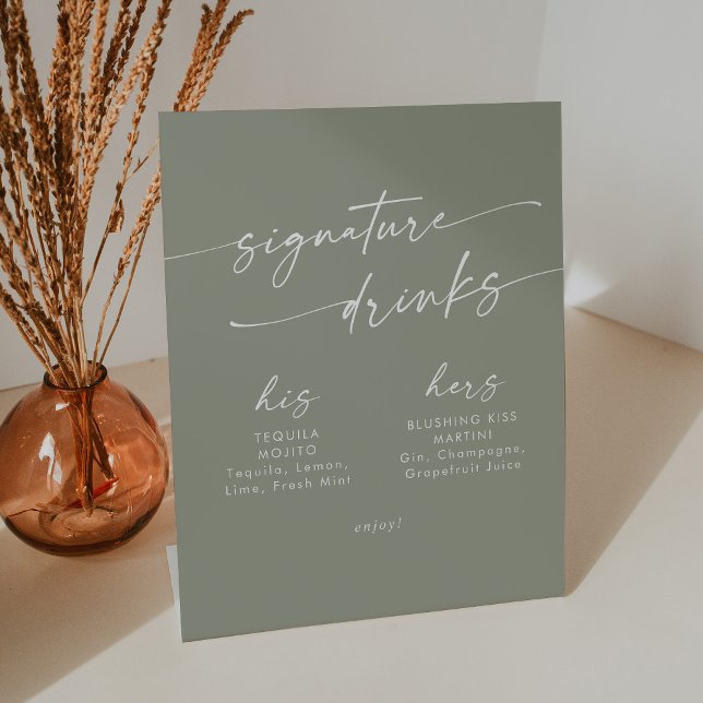 Signe De Table Boho Chic Sage Vert Mariage Signature Boissons (Créateur téléchargé)