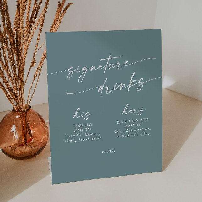 Signe De Table Boho Chic Seafoam Turquoise Mariage Signature Bois (Créateur téléchargé)