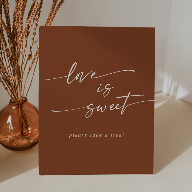 Signe De Table Boho Chic Terracotta Amour Est Mariage Sucré (Boho Chic Terracotta Love Is Sweet Wedding Pedestal Sign)