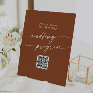 Signe De Table Boho Chic Terracotta QR Code Programme de mariage