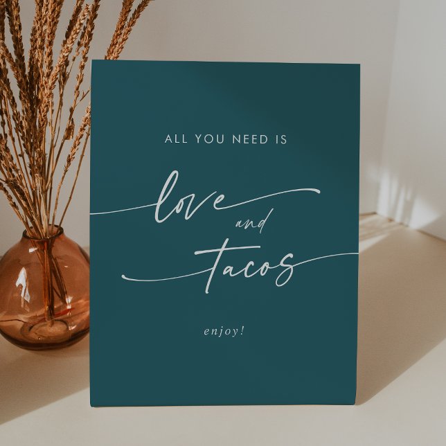 Signe De Table Boho Chic Turquoise Blue Love Taco Bar Mariage (Boho Chic Teal Blue Love Taco Bar Wedding Pedestal Sign)