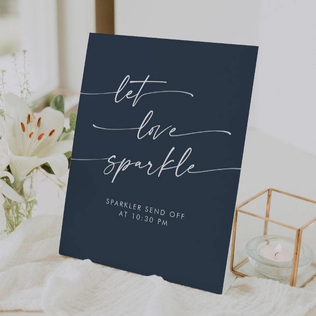 Signe De Table Boho Dark Navy Blue Sparkler Envoyer Mariage (Boho Dark Navy Blue Sparkler Send Off Wedding Pedestal Sign)