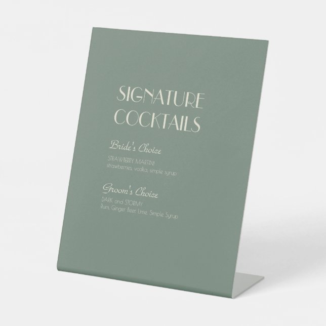 Signe De Table Boho Deco d'automne | Sage Green Cocktail Menu (Recto)