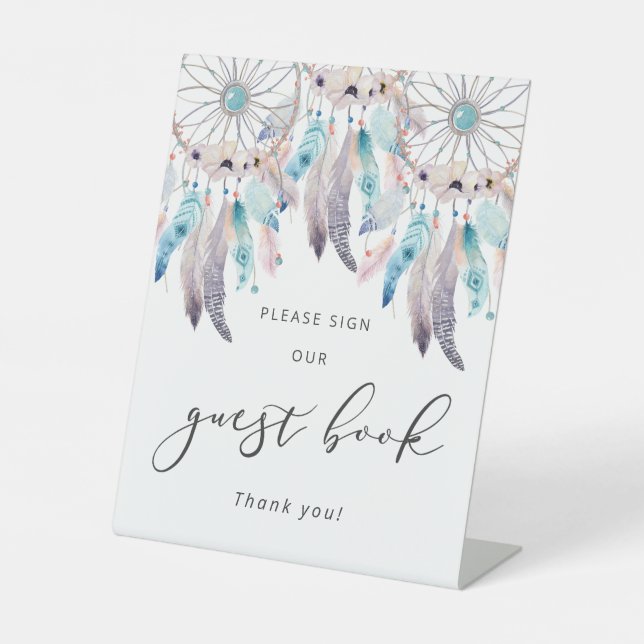 Signe De Table Boho Dreamcatcher Guestbook Signer pour le Baby sh (Recto)