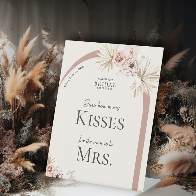 Signe De Table Boho Floral Arch Fête des mariées Combien de baise (Créateur téléchargé)