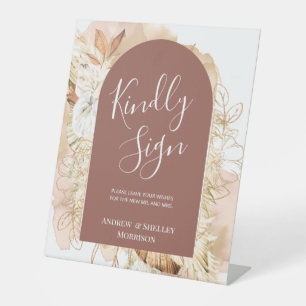 Signe De Table Boho Floral Arch Kindly Signer Mariage livre d'hôt