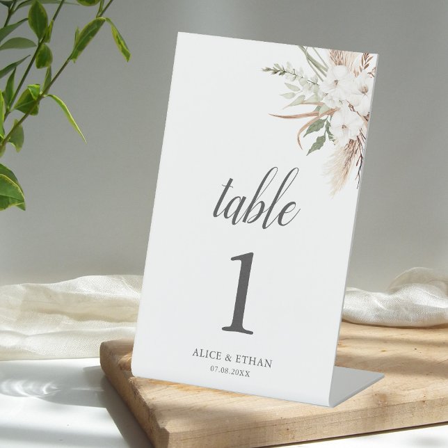 Signe De Table Boho Green Pampa Grass Mariage Table Pedestal S (Créateur téléchargé)