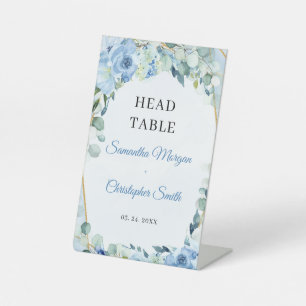 Signe De Table Boho Ice bleu floral eucalyptus or table tête