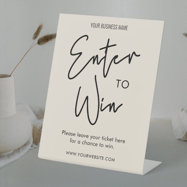 Signe De Table Boho Modern Beige Company Raffle Entrez pour gagne (Boho Enter to Win Raffle Sign with space for your Business name and website)