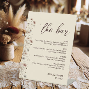 Signe De Table Boho moderne Fleur sauvage Mariage Bar & Boissons