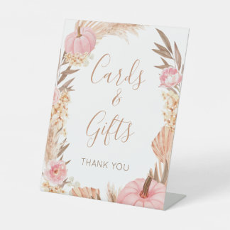 Signe De Table Boho Pampas pink Pumpkin cards & gifts sign