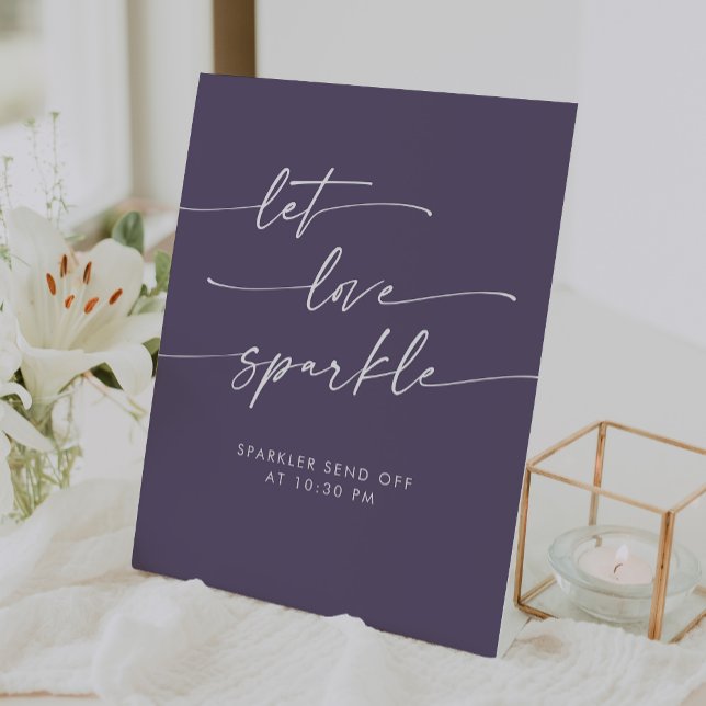 Signe De Table Boho Plum Purple Sparkler Envoyer Mariage (Boho Plum Purple Sparkler Send Off Wedding Pedestal Sign)