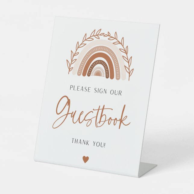 Signe De Table Boho Rainbow Guestbook Signer pour le Baby shower (Recto)