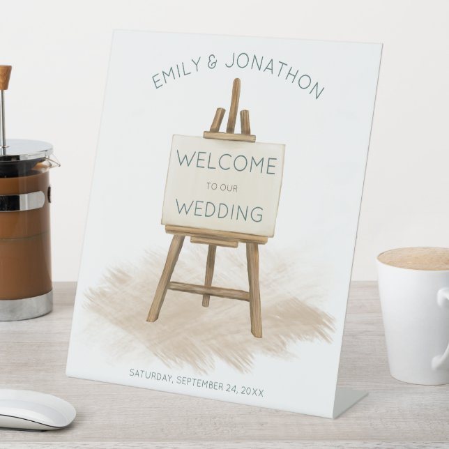 Signe De Table Boho Rustic Easel Bienvenue au Mariage (In SItu)