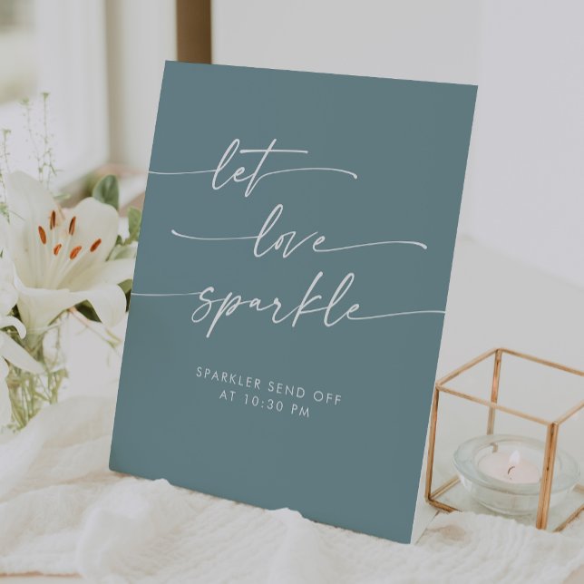 Signe De Table Boho Seafoam Turquoise Sparkler Envoyer Mariage (Boho Seafoam Teal Sparkler Send Off Wedding Pedestal Sign)
