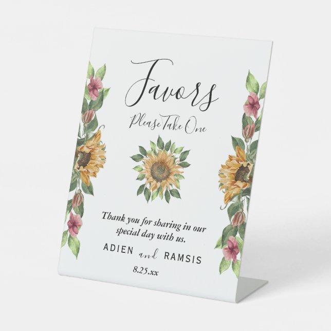 Signe De Table Boho Sunflower Rustique Fleur sauvage mariage Fave (Recto)