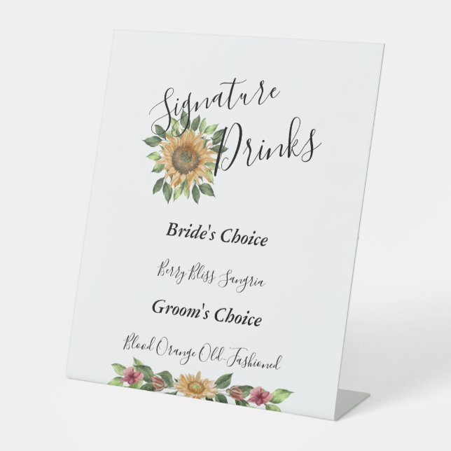 Signe De Table Boho Sunflower Rustique Mariage Signature Boissons (Recto)