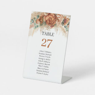 Signe De Table Boho Terracotta et fleurs bordeaux nom d'hôte