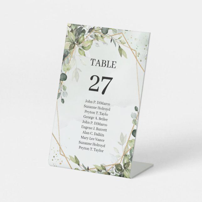 Signe De Table Boho verdure eucalyptus feuillage Numéro de tablea (Recto)